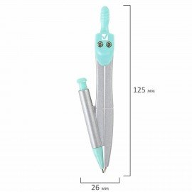 Готовальня BRAUBERG SCHOOL KIT, 9 предметов, циркуль 125 мм, чертежные принадлежности, мятный цвет, 210716