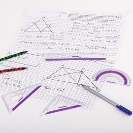 Набор чертежный малый ЮНЛАНДИЯ "ГЕОМЕТРИЯ" (линейка 15 см, 2 треугольника, транспортир), фиолетовая шкала, 210739