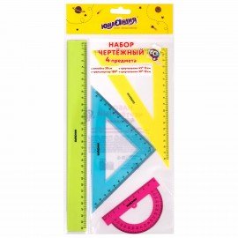 Набор чертежный большой ЮНЛАНДИЯ "Color", (линейка 30 см, 2 треугольника, транспортир), 210756