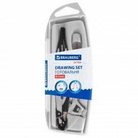 Готовальня BRAUBERG ULTRA, 3 предмета: циркуль 135 мм, запасные грифели, насадка, графитовый цвет, 210821