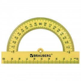 Транспортир пластиковый 10 см, 180 градусов, BRAUBERG, прозрачный, неоновый, ассорти, 210847