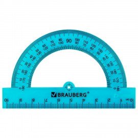 Транспортир пластиковый 10 см, 180 градусов, BRAUBERG, прозрачный, неоновый, ассорти, 210847