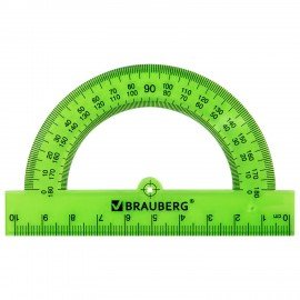 Транспортир пластиковый 10 см, 180 градусов, BRAUBERG, прозрачный, неоновый, ассорти, 210847