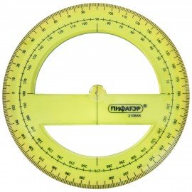 Транспортир 10 см, 360 градусов, ПИФАГОР, прозрачный, неоновый, ассорти, 210848