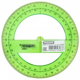 Транспортир 10 см, 360 градусов, ПИФАГОР, прозрачный, неоновый, ассорти, 210848