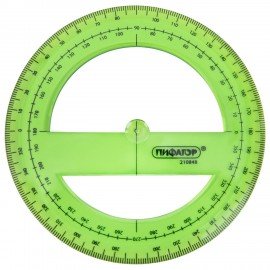 Транспортир 10 см, 360 градусов, ПИФАГОР, прозрачный, неоновый, ассорти, 210848