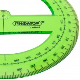 Транспортир 10 см, 360 градусов, ПИФАГОР, прозрачный, неоновый, ассорти, 210848