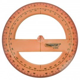 Транспортир 10 см, 360 градусов, ПИФАГОР, прозрачный, неоновый, ассорти, 210848