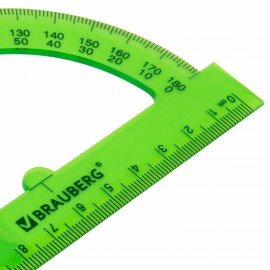 Транспортир 12 см, 180 градусов, BRAUBERG, прозрачный, неоновый, ассорти, 210849