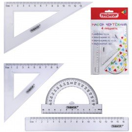 Набор чертежный ПИФАГОР (линейка 16 см, 2 треугольника, транспортир), прозрачный, европодвес, 210850