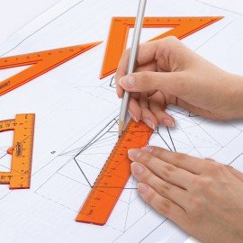 Набор чертежный ПИФАГОР (линейка 16 см, 2 треугольника, транспортир), неоновый, прозрачный, ассорти, 210851