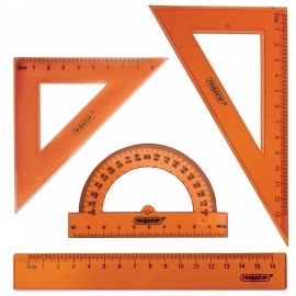 Набор чертежный ПИФАГОР (линейка 16 см, 2 треугольника, транспортир), неоновый, прозрачный, ассорти, 210851