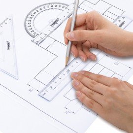 Набор чертежный ПИФАГОР (линейка 20 см, 2 треугольника, транспортир), прозрачный, 210852