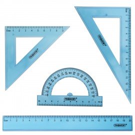 Набор чертежный ПИФАГОР (линейка 20 см, 2 треугольника, транспортир), тонированный, европодвес, 210854