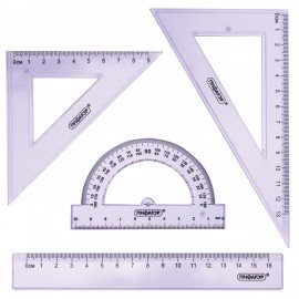 Набор чертежный ПИФАГОР (линейка 16см, 2 треугольника, транспортир), прозрачный, пастельные цвета, ассорти, 210855