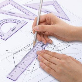 Набор чертежный ПИФАГОР (линейка 16см, 2 треугольника, транспортир), прозрачный, пастельные цвета, ассорти, 210855