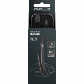 Готовальня STAFF, 2 предмета: циркуль 120 мм, запасные грифели, пластиковый пенал, дисплей, 210862