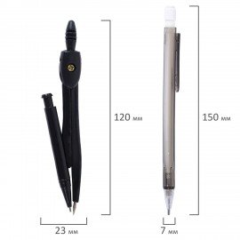 Готовальня STAFF, 9 предметов: циркуль 120 мм, чертежные принадлежности, механический карандаш, пластиковый пенал, 210863