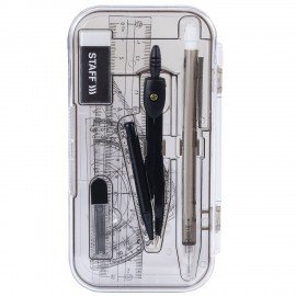 Готовальня STAFF, 9 предметов: циркуль 120 мм, чертежные принадлежности, механический карандаш, пластиковый пенал, 210863