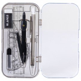 Готовальня STAFF, 9 предметов: циркуль 120 мм, чертежные принадлежности, механический карандаш, пластиковый пенал, 210863