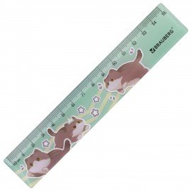 Линейка пластиковая 15 см BRAUBERG "CUTE CATS", с принтом, ассорти, 210865