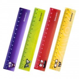 Линейка пластиковая 15 см BRAUBERG "CUTE MONSTERS", с печатью, ассорти, 210866