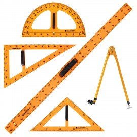 Набор чертежный для классной доски Compact (2 треугольника, транспортир, циркуль, складная линейка 100см), BRAUBERG, 210871, 210872