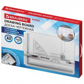 Доска чертежная А3, 505х370мм, с рейсшиной, треугольником и чертежным узлом, УСИЛЕННАЯ УПАКОВКА, BRAUBERG EXTRA, 210879