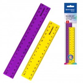 Линейки пластиковые 15, 20 см неоновые BRAUBERG, НАБОР 2 штук, непрозрачные, европодвес, 210887