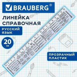 Линейка пластиковая 20 см BRAUBERG, справочная, русский язык, 210899