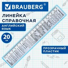 Линейка пластиковая 20 см BRAUBERG, справочная, английский язык, 210900