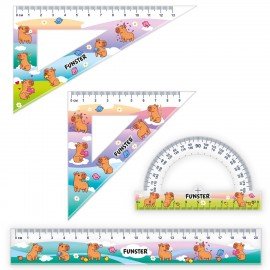 Набор чертежный FUNSTER (линейка 20 см, 2 треугольник, транспортир), "КАПИБАРЫ", пенал, 210913