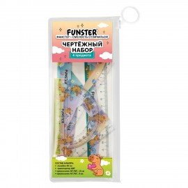 Набор чертежный FUNSTER (линейка 20 см, 2 треугольник, транспортир), "КАПИБАРЫ", пенал, 210913