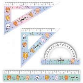 Набор чертежный FUNSTER (линейка 20 см, 2 треугольник, транспортир), "ЗВЕРУШКИ", пенал, 210914