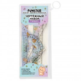 Набор чертежный FUNSTER (линейка 20 см, 2 треугольник, транспортир), "ЗВЕРУШКИ", пенал, 210914