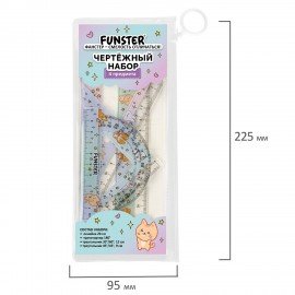 Набор чертежный FUNSTER (линейка 20 см, 2 треугольник, транспортир), "ЗВЕРУШКИ", пенал, 210914