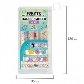 Линейки пластиковые 15 см FUNSTER, "КОТЫ", НАБОР 4 штуки, пенал, 210915