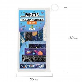 Линейки пластиковые 15 см FUNSTER, "КОСМОС", НАБОР 4 штуки, пенал, 210916