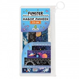 Линейки пластиковые 15 см FUNSTER, "КОСМОС", НАБОР 4 штуки, пенал, 210916