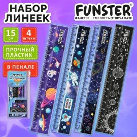 Линейки пластиковые 15 см FUNSTER, "КОСМОС", НАБОР 4 штуки, пенал, 210916