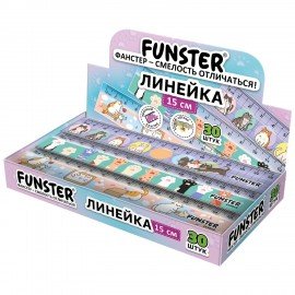 Линейка пластиковая 15 см, FUNSTER, "КОТЫ", ассорти, дисплей, 210918