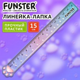 Линейка пластиковая 15 см, FUNSTER, "ЛАПКА", прозрачная, европодвес, 210919