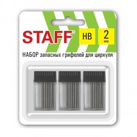 Грифели запасные для циркуля STAFF, НАБОР 3 тубы по 5 шт (15 шт х 25 мм), HB, 2 мм, блистер, 210950