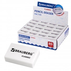 Ластик BRAUBERG "Classic", 26х17х7 мм, белый, прямоугольный, 221033