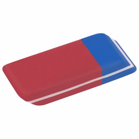 Ластик BRAUBERG "Assistant 80", 41х14х8 мм, красно-синий, прямоугольный, скошенные края, 221034