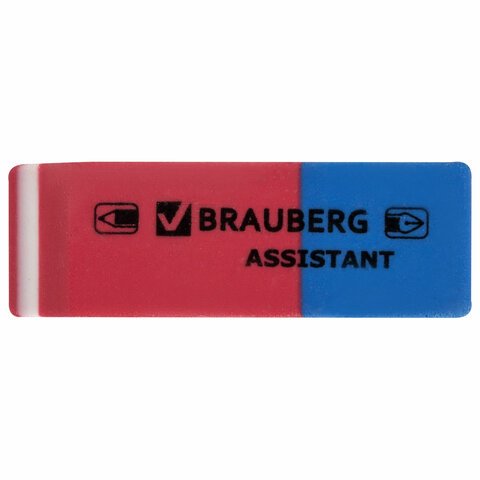 Ластик BRAUBERG "Assistant 80", 41х14х8 мм, красно-синий, прямоугольный, скошенные края, 221034