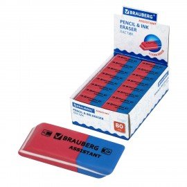 Ластик BRAUBERG "Assistant 80", 41х14х8 мм, красно-синий, прямоугольный, скошенные края, 221034