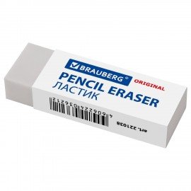 Ластик большой BRAUBERG "Original", 60х20х11 мм, белый, прямоугольный, картонный держатель, 221038