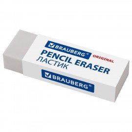 Ластик большой BRAUBERG "Original", 60х20х11 мм, белый, прямоугольный, картонный держатель, 221038