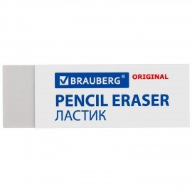 Ластик большой BRAUBERG "Original", 60х20х11 мм, белый, прямоугольный, картонный держатель, 221038